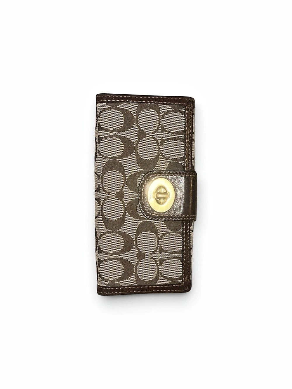 Coach Vintage Coach Signature Turnlock Slim Wallet Geometric Brown & tan